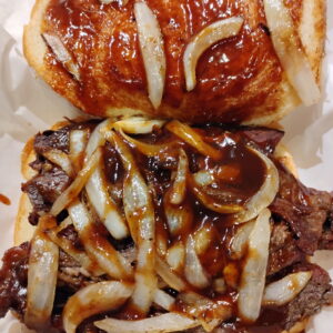 Smoked BBQ Brisket Sandwich With Grilled Onions